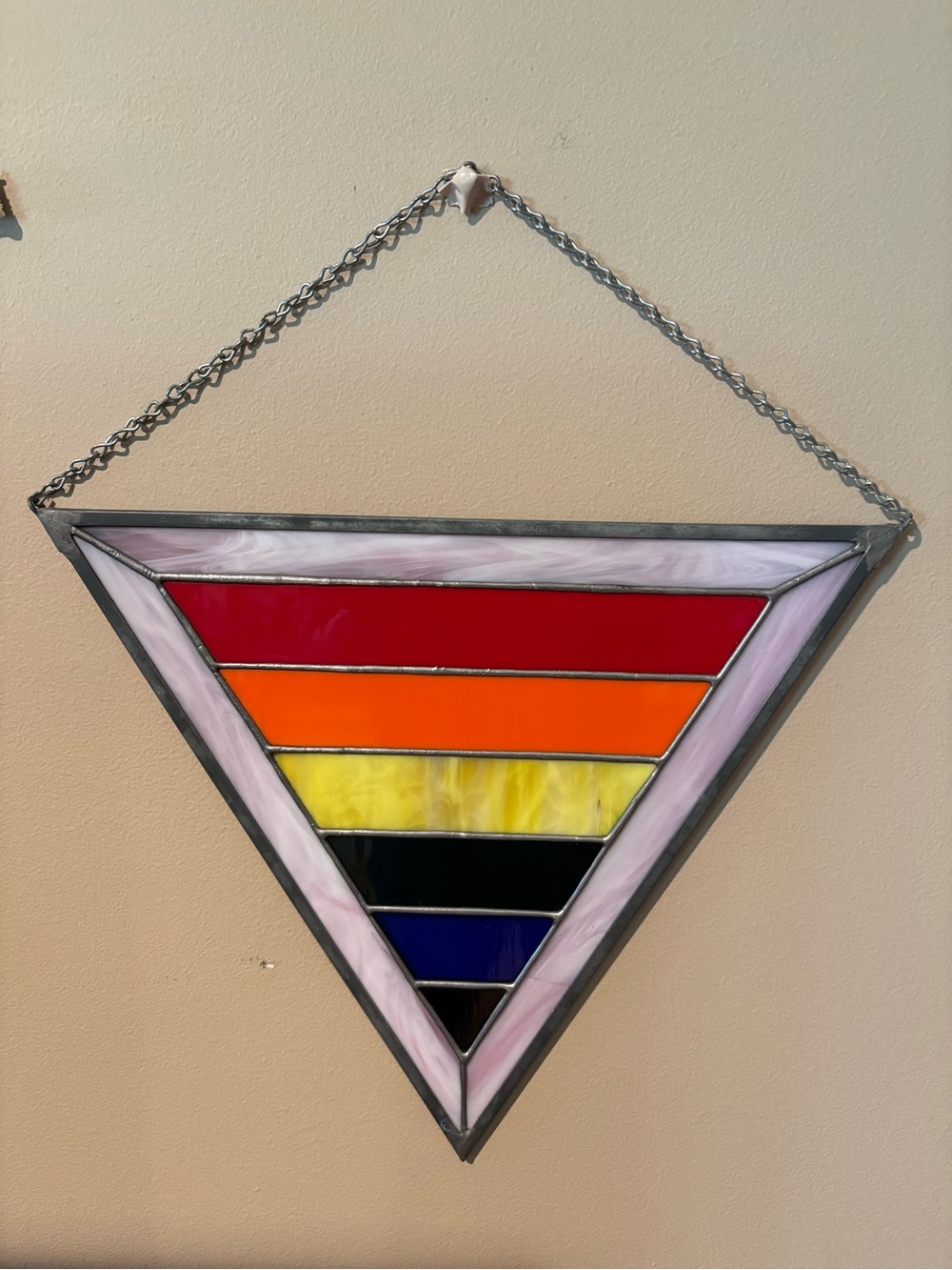 Vintage Handmade Stained Glass Rainbow Triangle Suncatcher/Wall Art - Multicolor